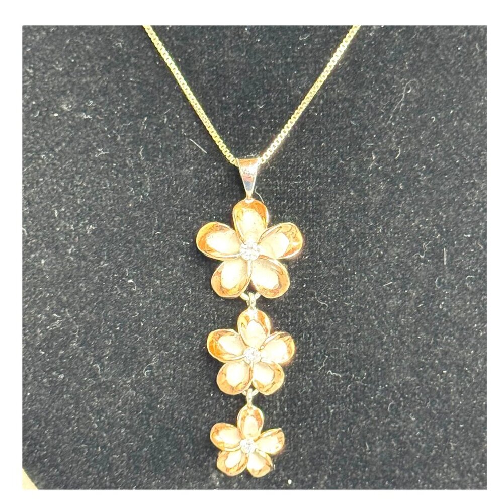 Sterling Silver 925 AGI Italy Hawaiian Plumeria Floral Pendant Necklace 16" VTG